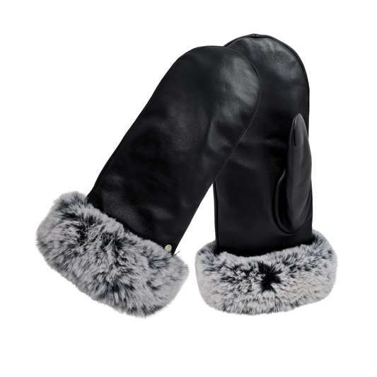 CLUB ROCHELIER LADIES LEATHER MITTEN WITH LUXURIOUS FUR CUFF