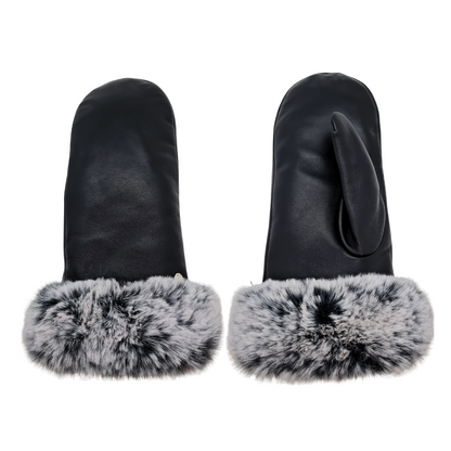 CLUB ROCHELIER LADIES LEATHER MITTEN WITH LUXURIOUS FUR CUFF