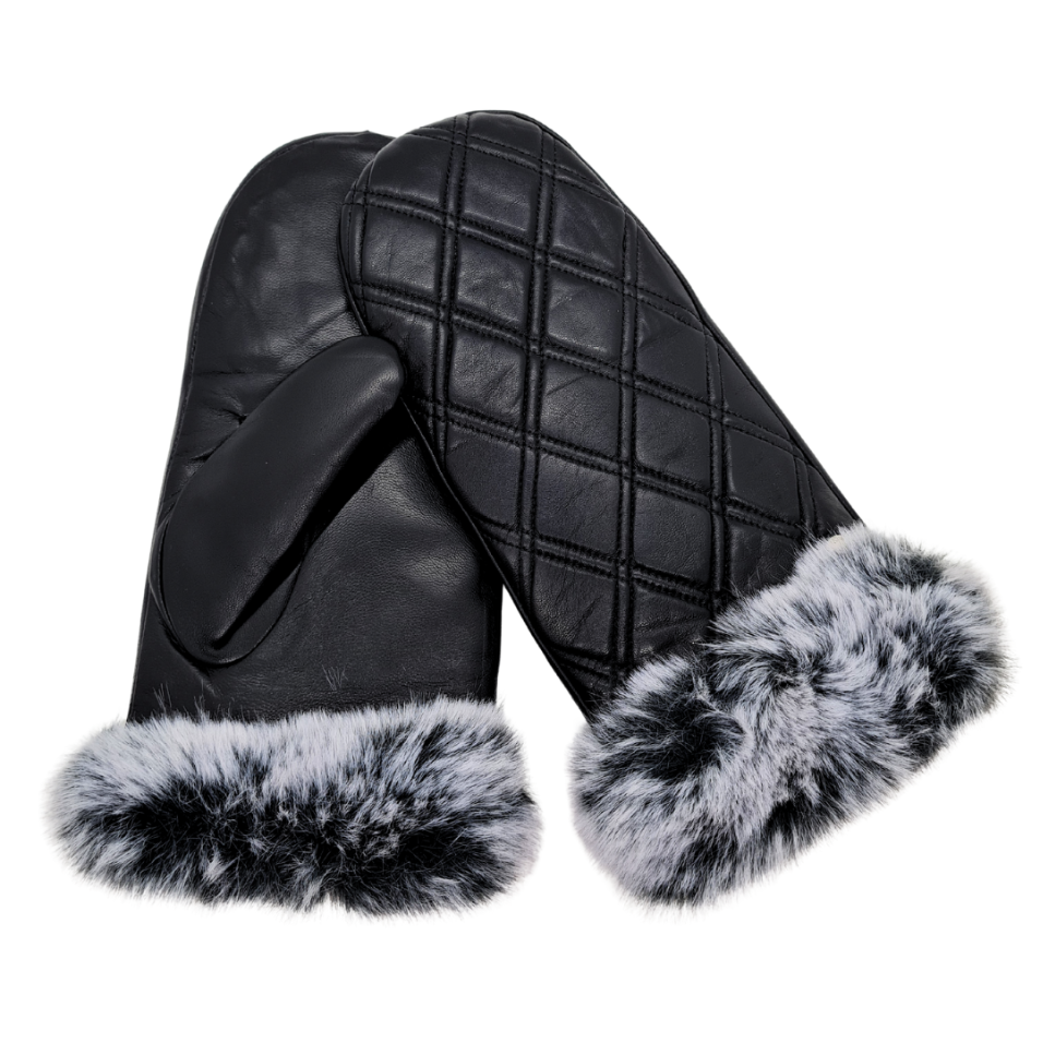 CLUB ROCHELIER LADIES DIAMOND QUILT MITT WITH FAUX FUR CUFF