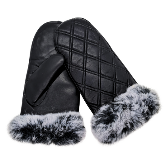 CLUB ROCHELIER LADIES DIAMOND QUILT MITT WITH FAUX FUR CUFF