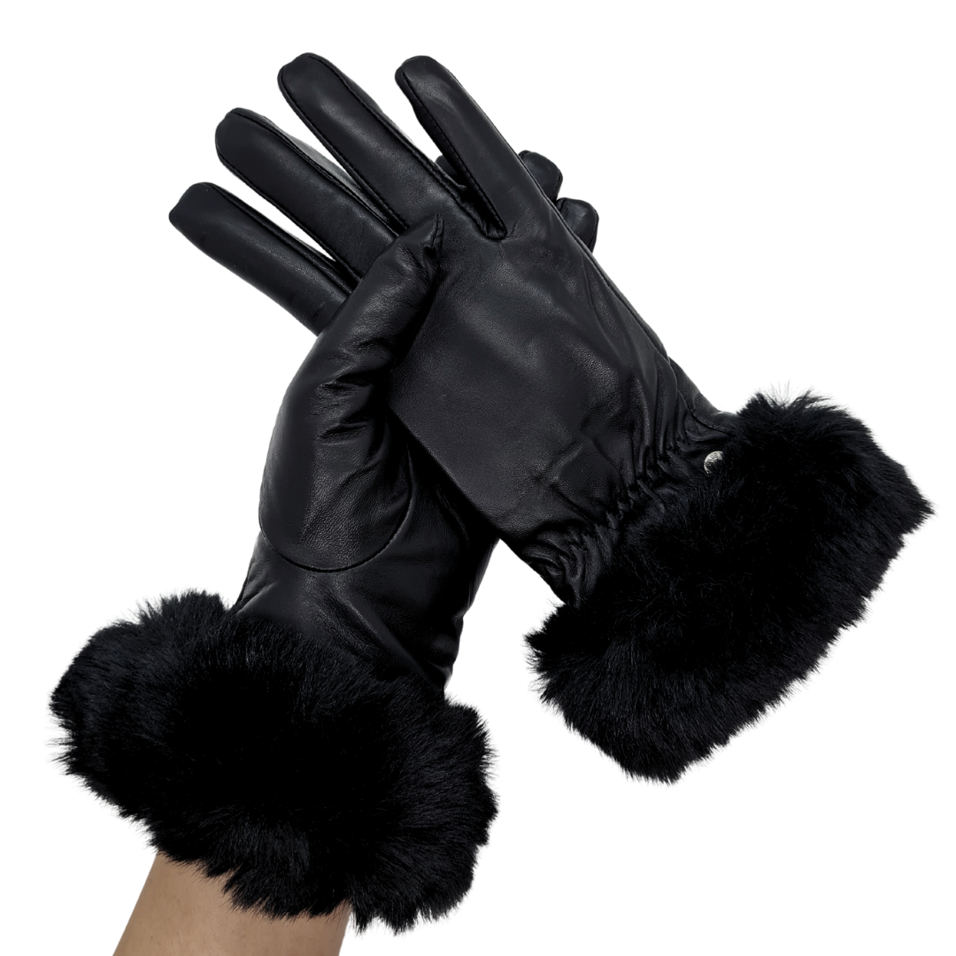 CLUB ROCHELIER LADIES LEATHER GLOVE WITH LUXURIOUS FUR CUFF