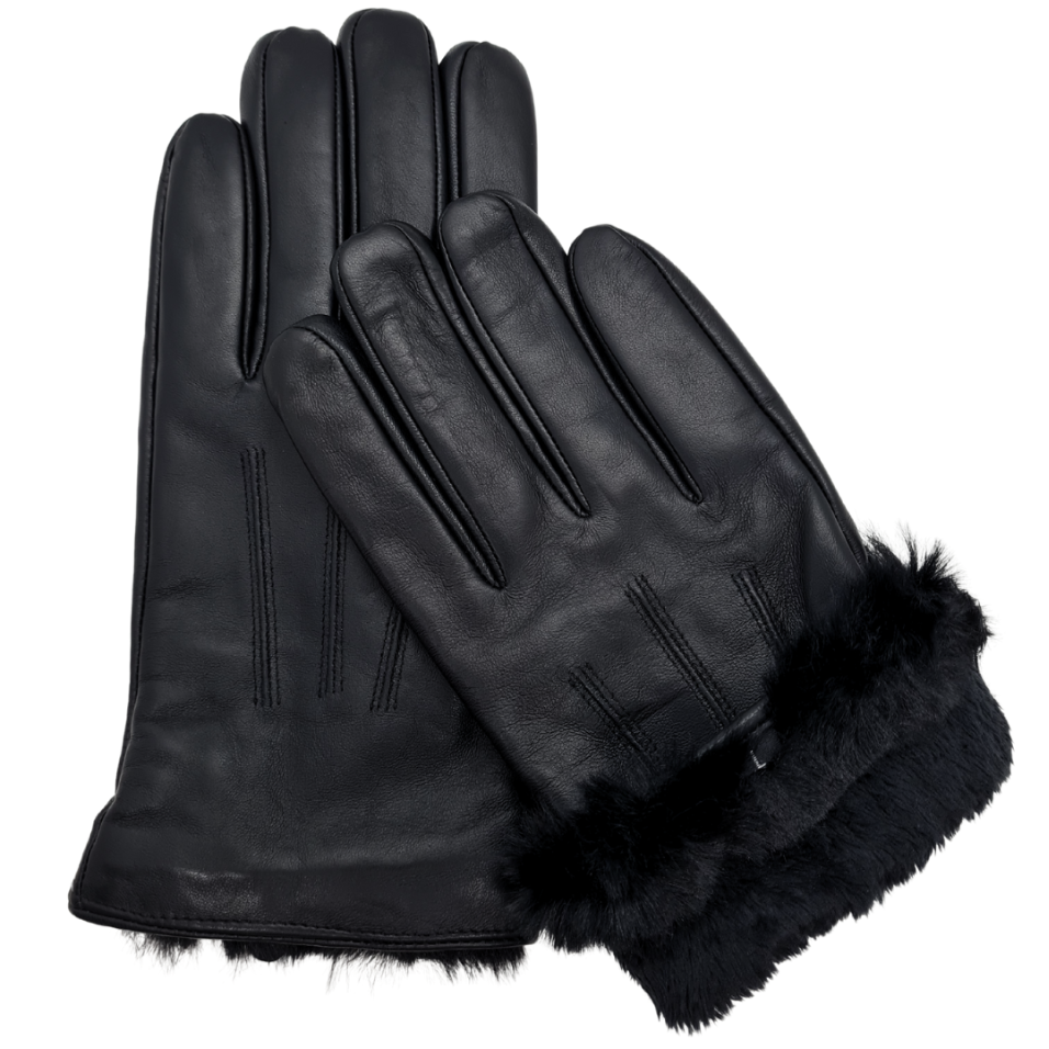 CLUB ROCHELIER MEN'S LEATHER GLOVE WITH FAUX FUR CUFF