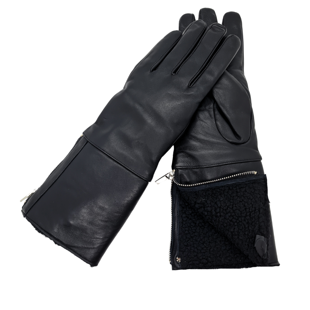 CLUB ROCHELIER LADIES LONG LEATHER GLOVE WITH FOLDOVER CUFF