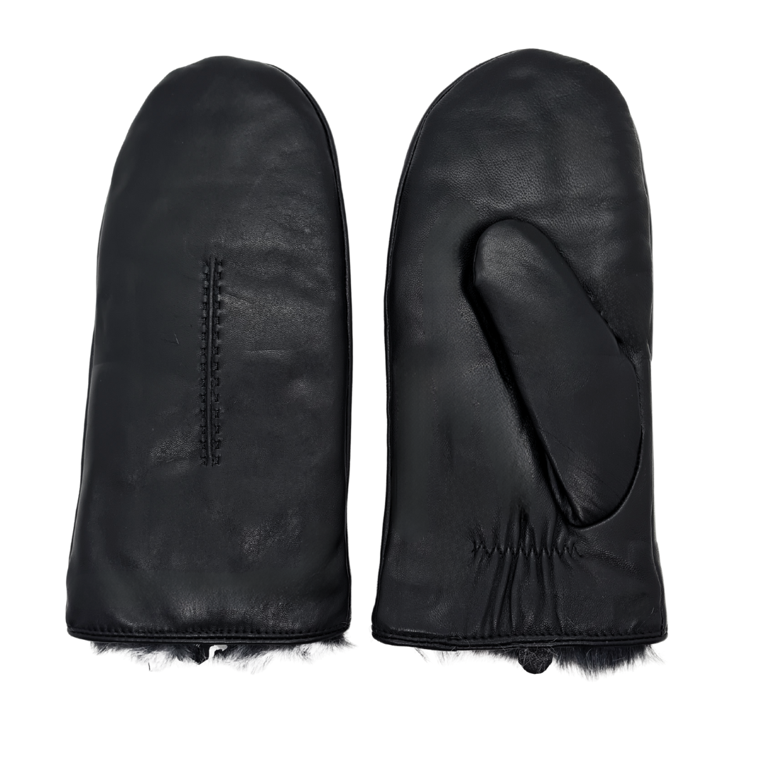 CLUB ROCHELIER LADIES LEATHER MITTEN WITH EXPOSED FAUX FUR LINING