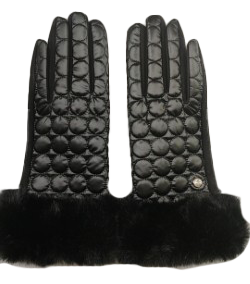 CLUB ROCHELIER BUBBLE LADIES BUBBLE QUILTED PU/FAUX SUEDE GLOVE WITH FAUX FUR CUFF