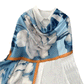 LADIES LUXRIOUS LARGE SOFT FEEL SPRING FASHION MAJESTIC BLUE  FLOWERS AND GREEN  EMERALD FLOWERS WITH COGNAG BORDER  SCARF
