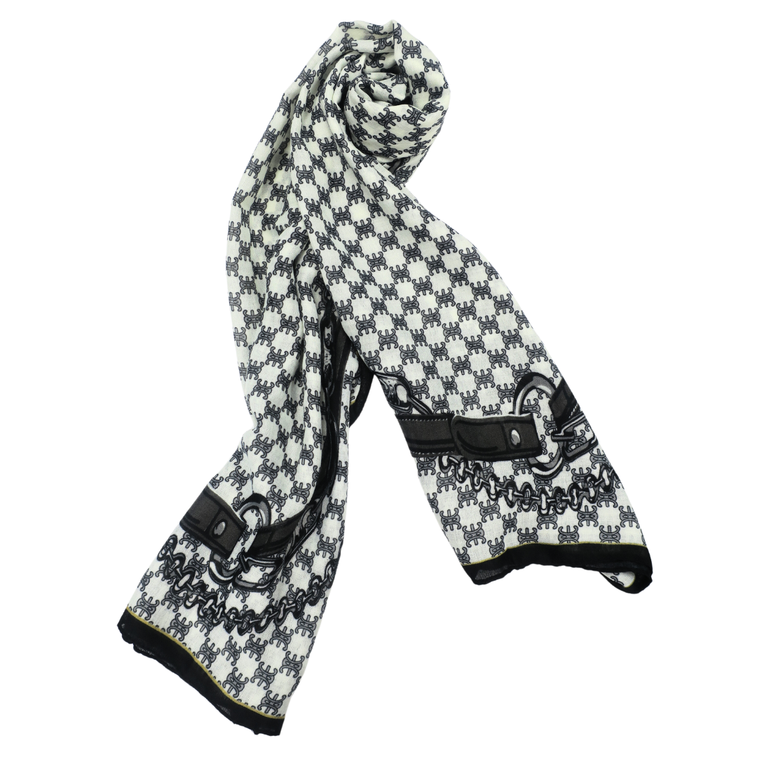 Ladies Luxurious Large Soft Feel Spring Fashion Black And Off White Scarf
