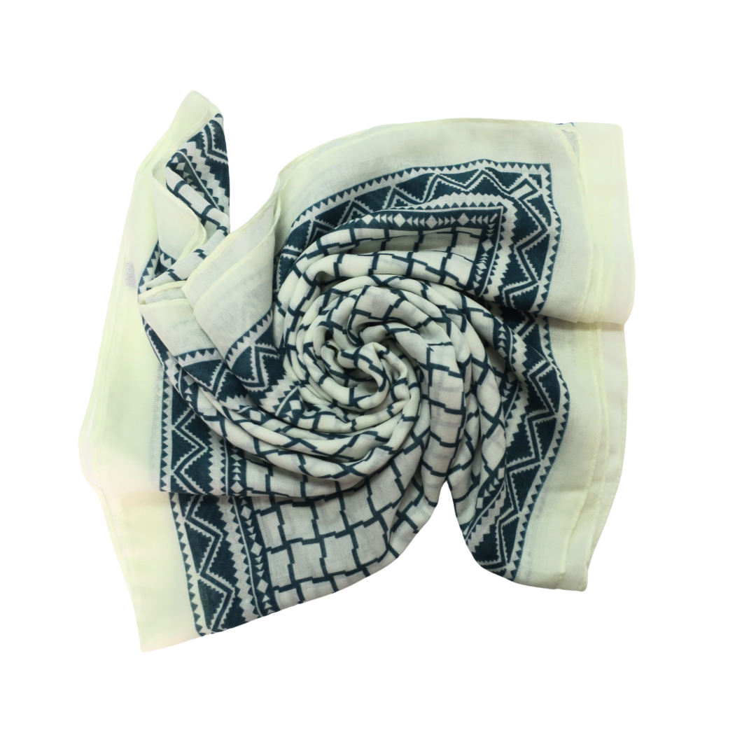 LADIES LUXURIOUS LARGE SOFT FEEL SPRING FASHION GEOMETRIC GREEN AND OFF WHITE SCARF