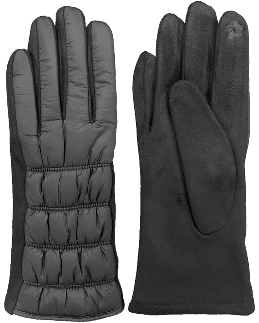 CLUB ROCHELIER LADIES PU/FAUX SUEDE RUCHED GLOVE