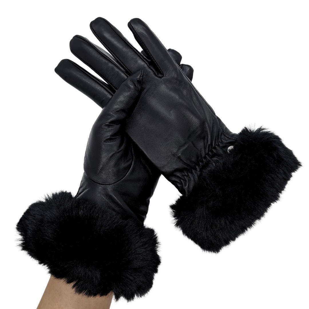 CLUB ROCHELIER LADIES LEATHER GLOVE WITH LUXURIOUS FUR CUFF