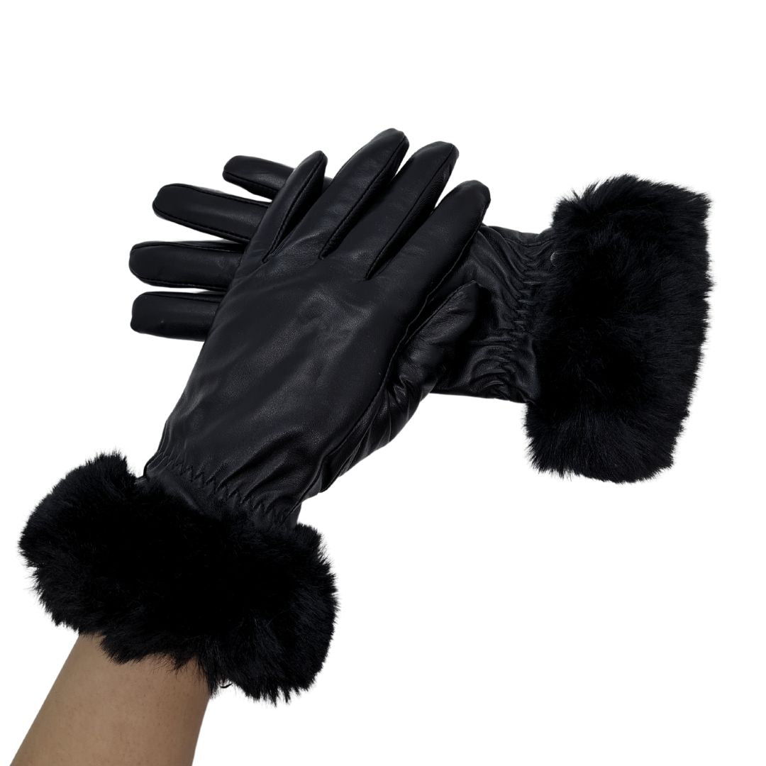 CLUB ROCHELIER LADIES LEATHER GLOVE WITH LUXURIOUS FUR CUFF