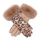 CLUB ROCHELIER LADIES ANIMAL PRINT GLOVE WITH FAUX FUR CUFF