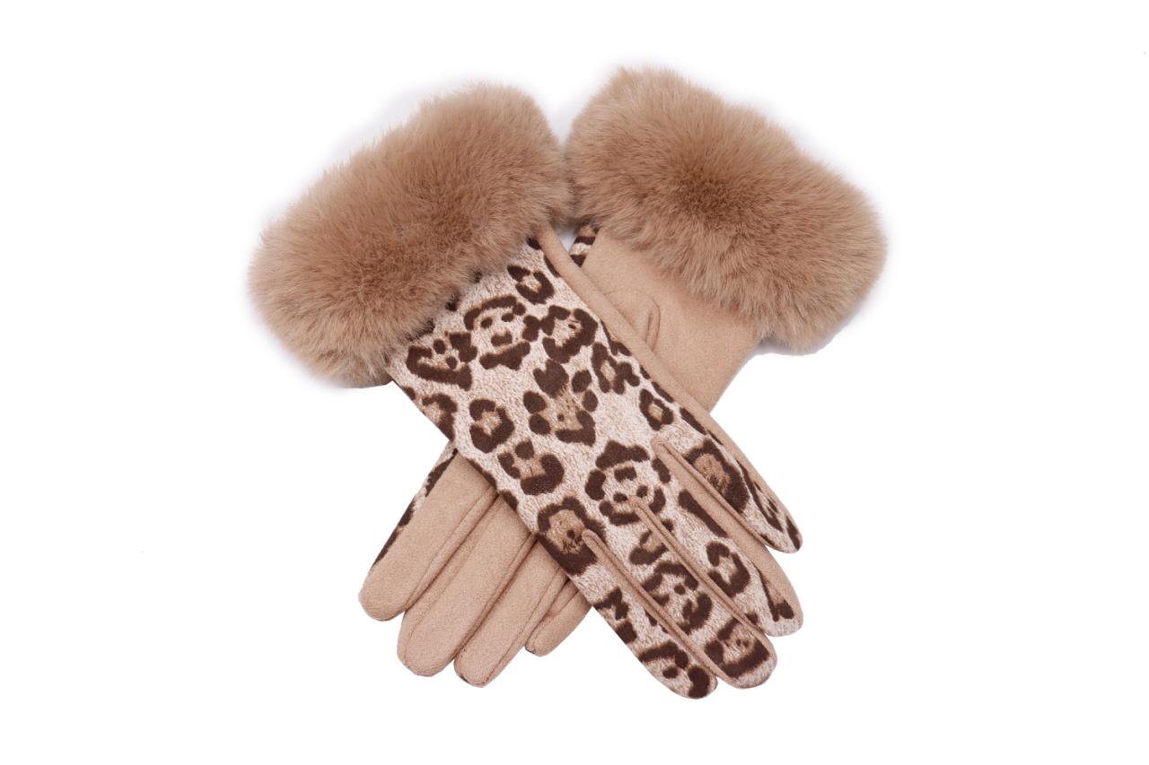 CLUB ROCHELIER LADIES ANIMAL PRINT GLOVE WITH FAUX FUR CUFF