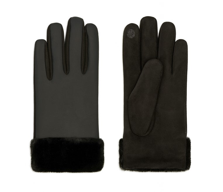 NICCI LADIES PU GLOVE WITH FAUX FUR CUFF