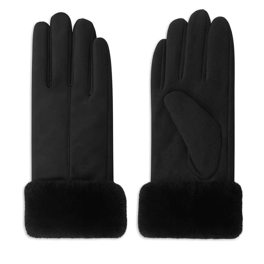 NICCI LADIES PU GLOVE WITH FAUX FUR CUFF