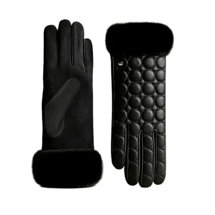 CLUB ROCHELIER BUBBLE LADIES BUBBLE QUILTED PU/FAUX SUEDE GLOVE WITH FAUX FUR CUFF