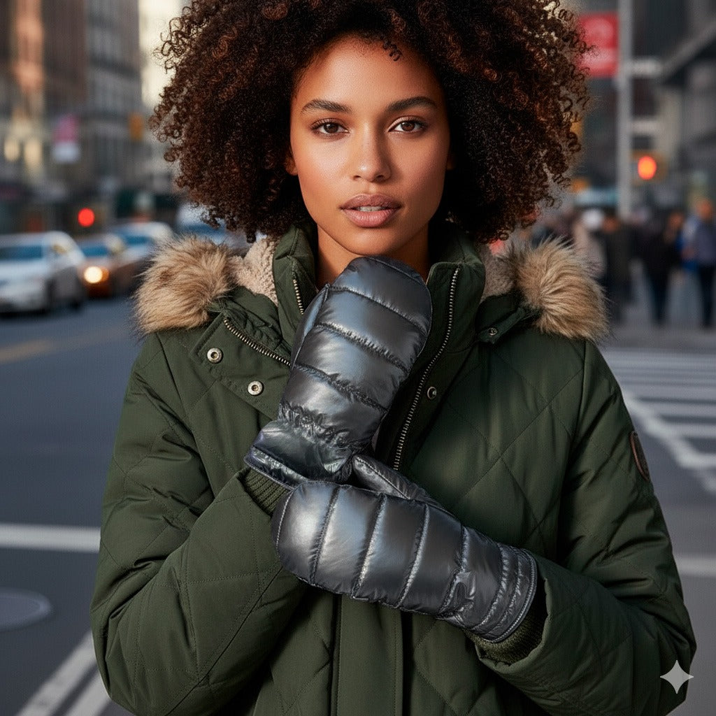 CLUB ROCHELIER LADIES METALLIC QUILTED PUFFER MITTEN