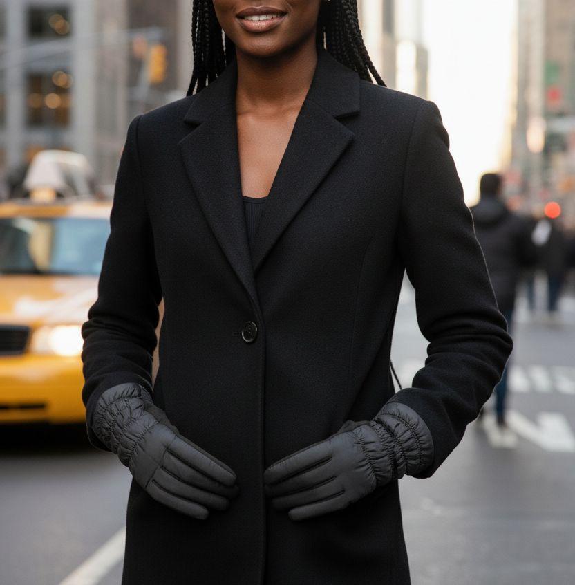 CLUB ROCHELIER LADIES PU/FAUX SUEDE RUCHED GLOVE