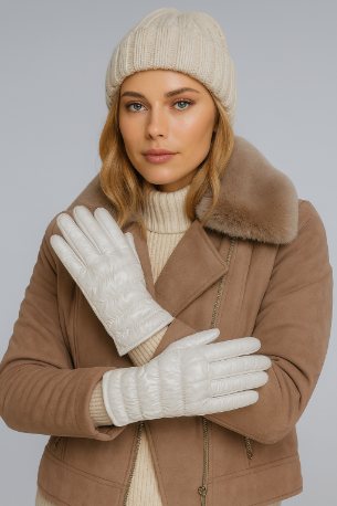 CLUB ROCHELIER LADIES PU/FAUX SUEDE RUCHED GLOVE