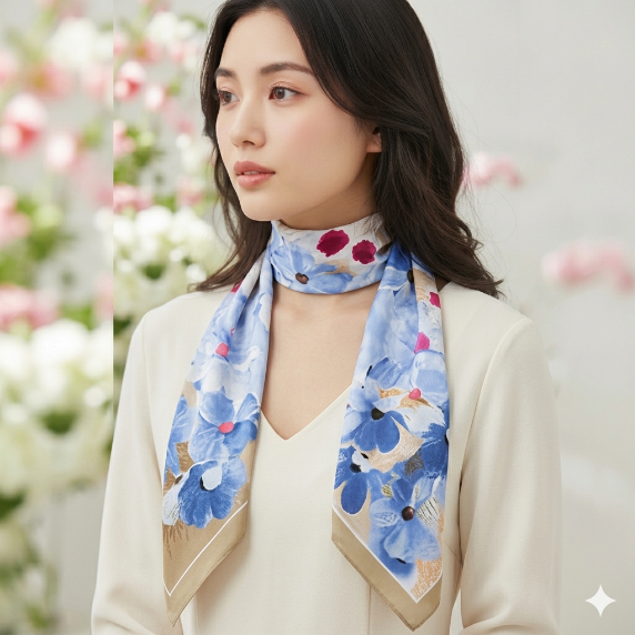 LADIES 100% POLYESTER FLORAL PRINT 90X 90 SCARF