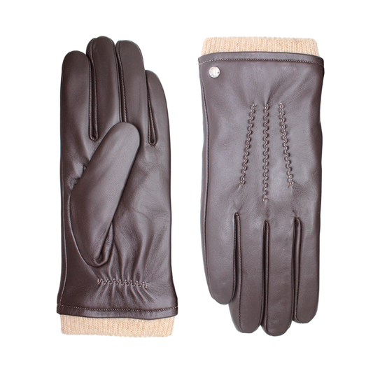Classic Men's Leather Glove With Three Points & Knit Cuff