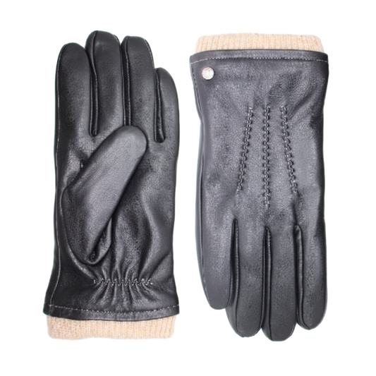 Classic Men's Leather Glove With Three Points & Knit Cuff