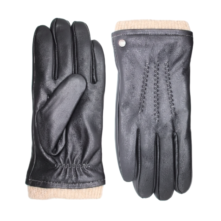 Classic Men's Leather Glove With Three Points & Knit Cuff