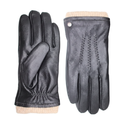 Classic Men's Leather Glove With Three Points & Knit Cuff