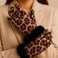 CLUB ROCHELIER LADIES ANIMAL PRINT GLOVE WITH FAUX FUR CUFF