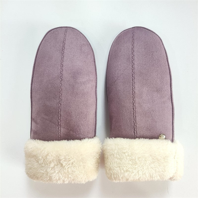 CLUB ROCHELIER LADIES FAUX SUEDE SHERPA MITT, CONTRAST SHERPA CUFF