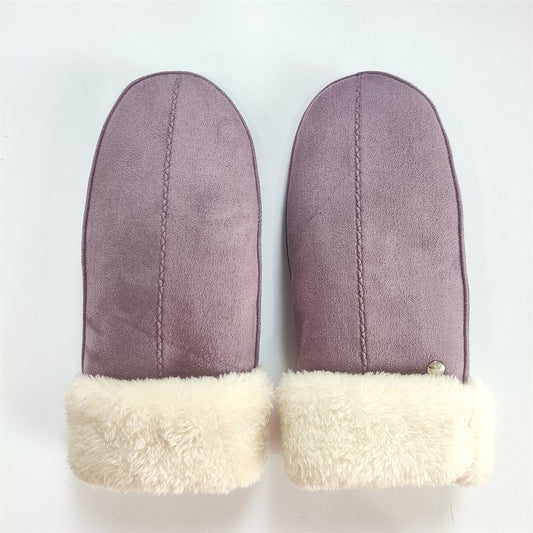 CLUB ROCHELIER LADIES FAUX SUEDE SHERPA MITT, CONTRAST SHERPA CUFF